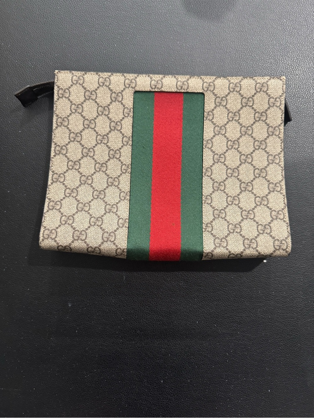Gucci Beige Canvas Clutch/Pouch with Green and Red Web